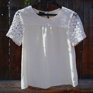 Talbots Cream Lace Sleeve White Blouse Size MP